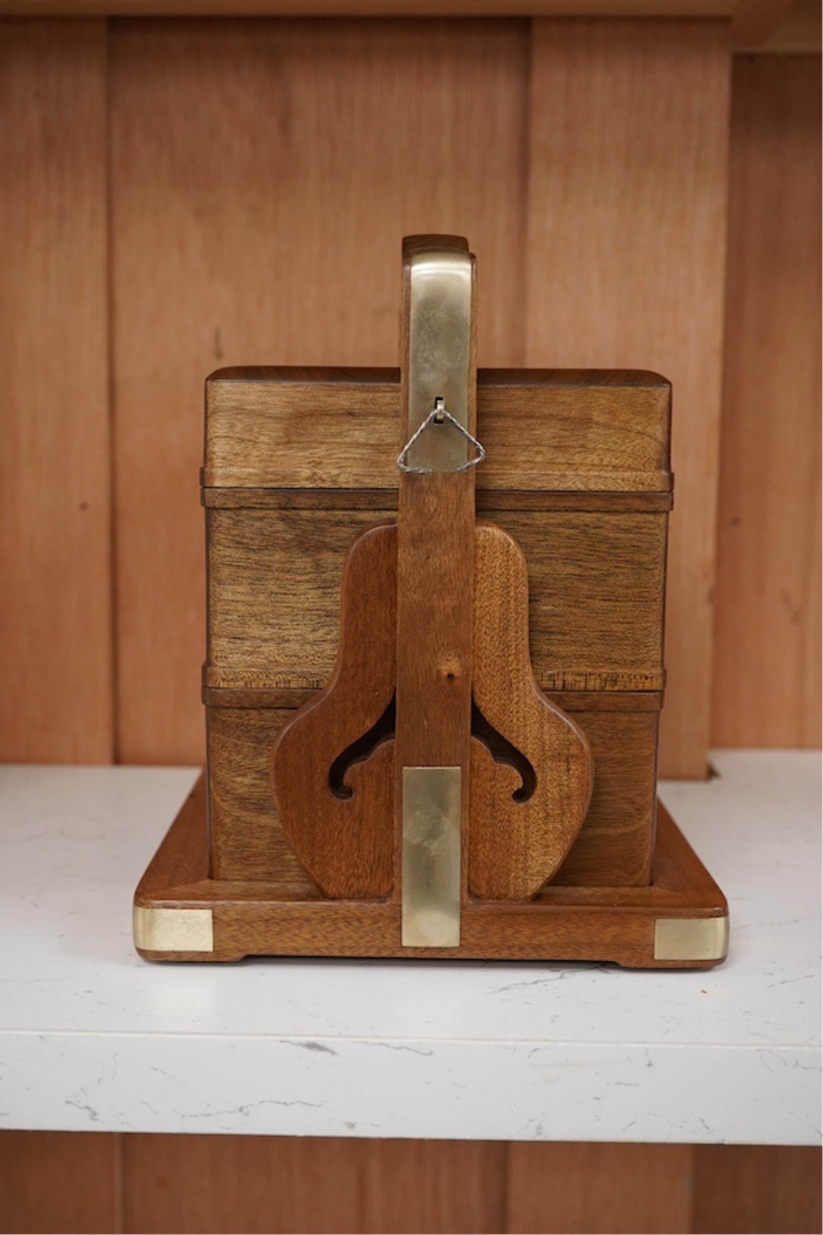 A Chinese three sectioned incense case, a two door fitted cabinet- 29cm high and a sliding topped box